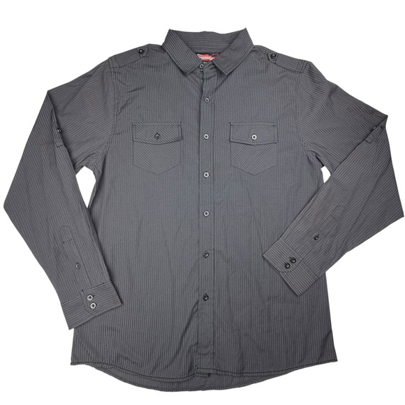 No Retreat Other - No Retreat Men's Large Black Purple Pinstripe Long Sleeve Button Up‎ Shirt